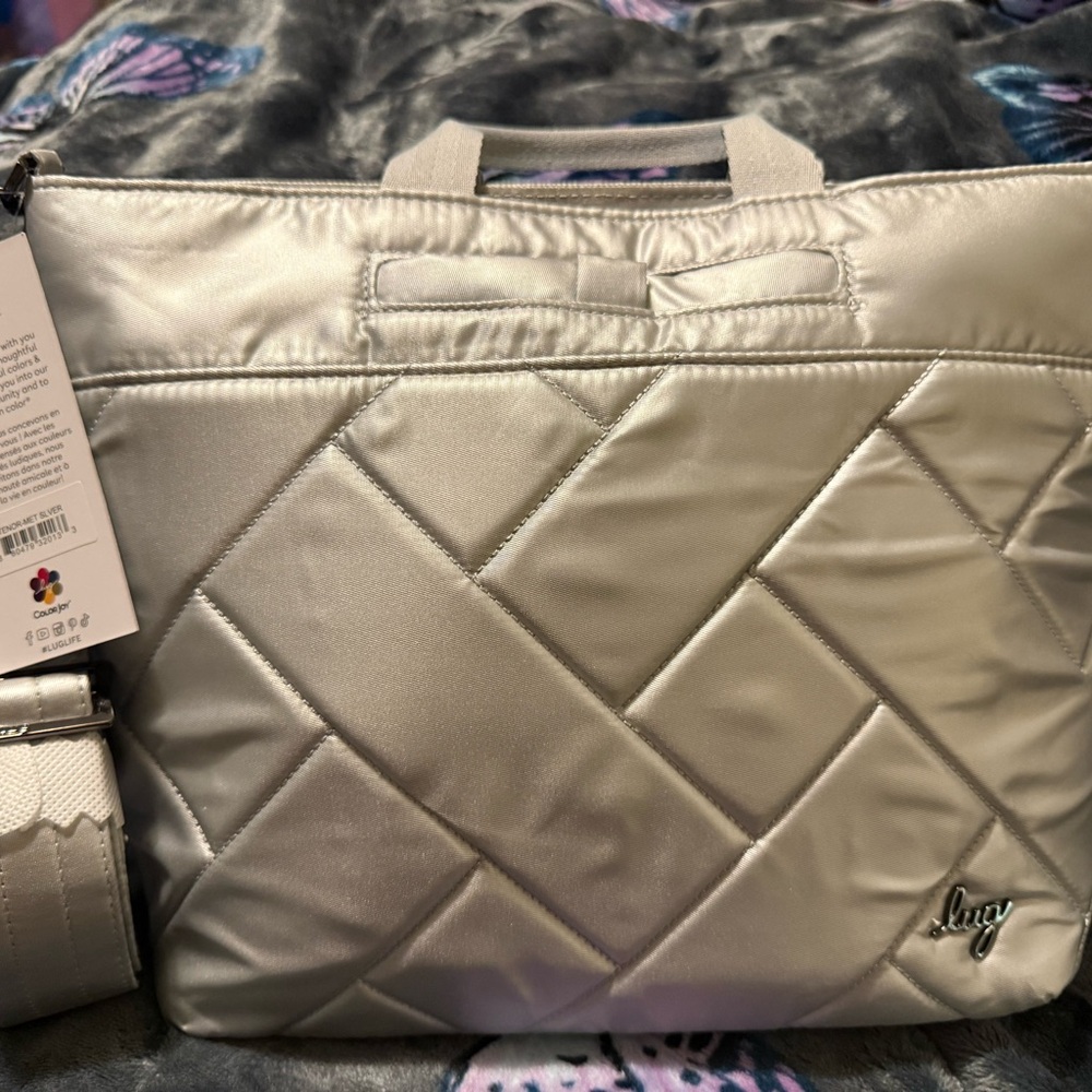 NWT Lug Tenor Metallic Silver Crossbody  Bag & Pouch Set